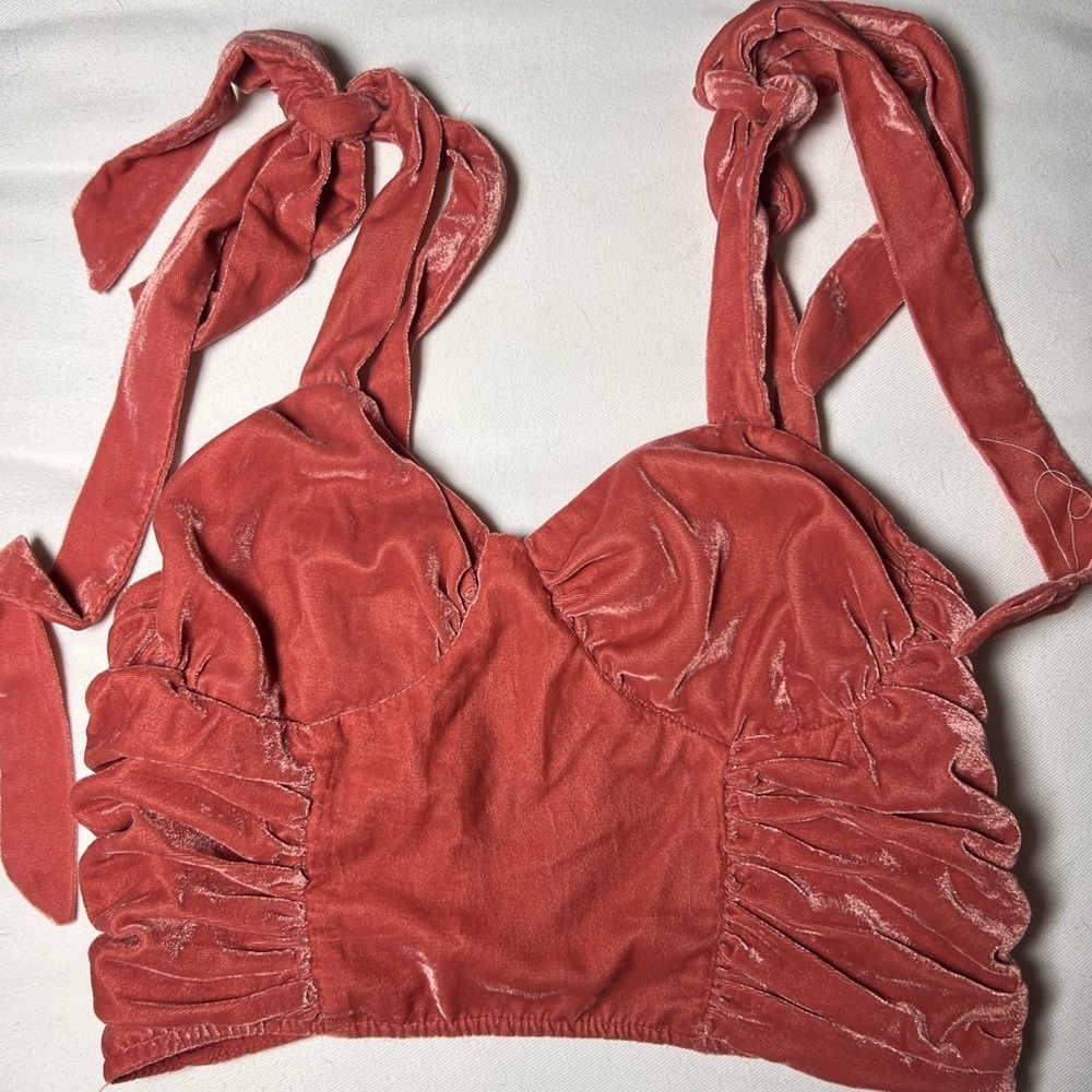 Anthropologie Forever That Girl Coral Color Velvet Corset Bustier Top Size XS - Picture 2 of 5